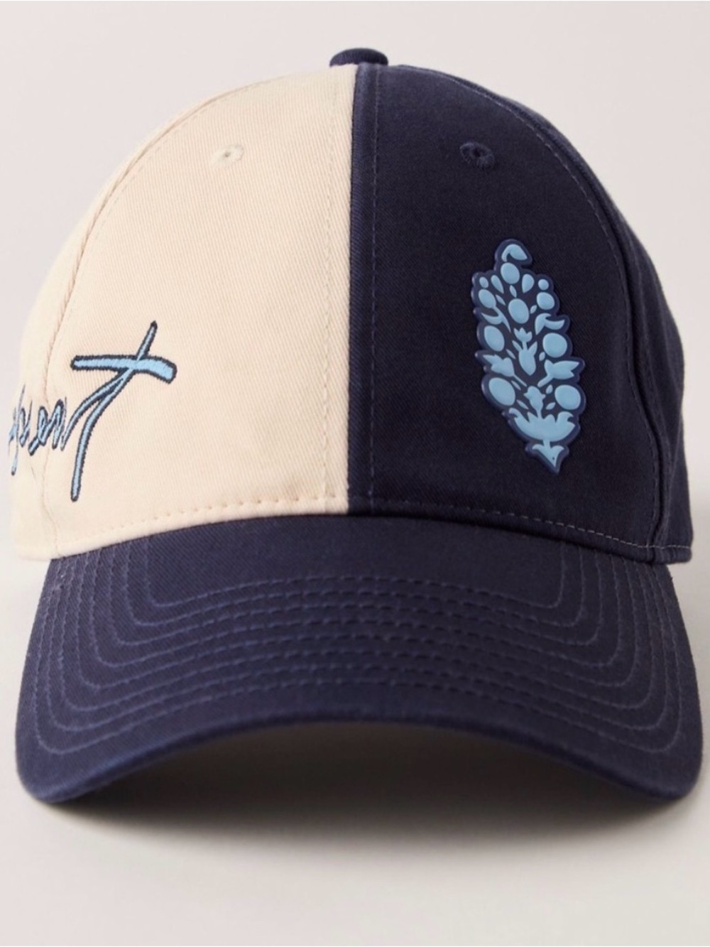 Free People FP Movement Double Hitter Color Block Logo Baseball Cap inNavy/Cream